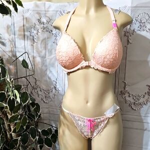 Victoria's Secret NWT 36DD Push-Up Lace Pink Bra and Panty